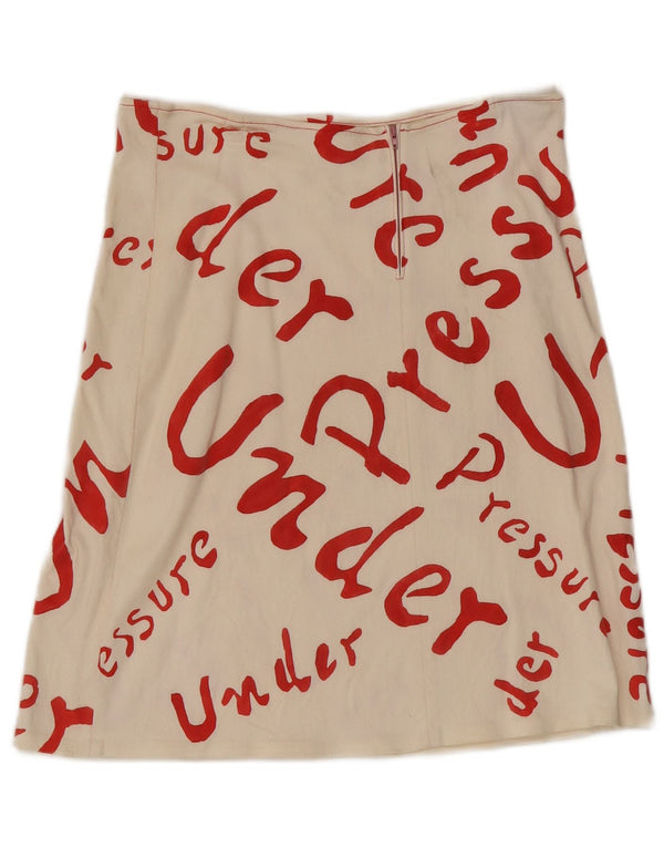 Vintage Damen grafischer A-Linienrock IT 46 Large W32 Off White