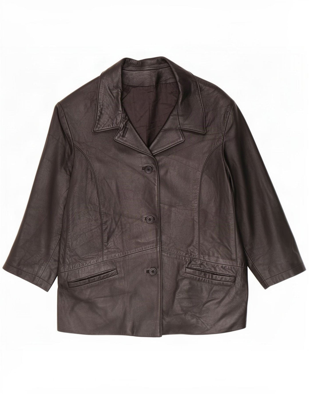 Vintage Damen 3/4 Ärmel Lederjacke IT 50 XL Schwarz