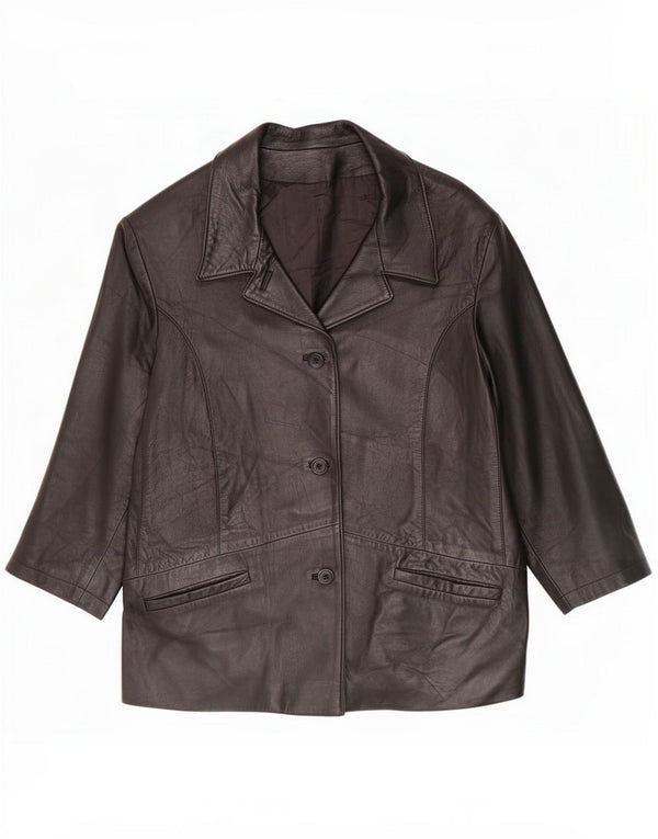 Vintage Damen 3/4 Ärmel Lederjacke IT 50 XL Schwarz