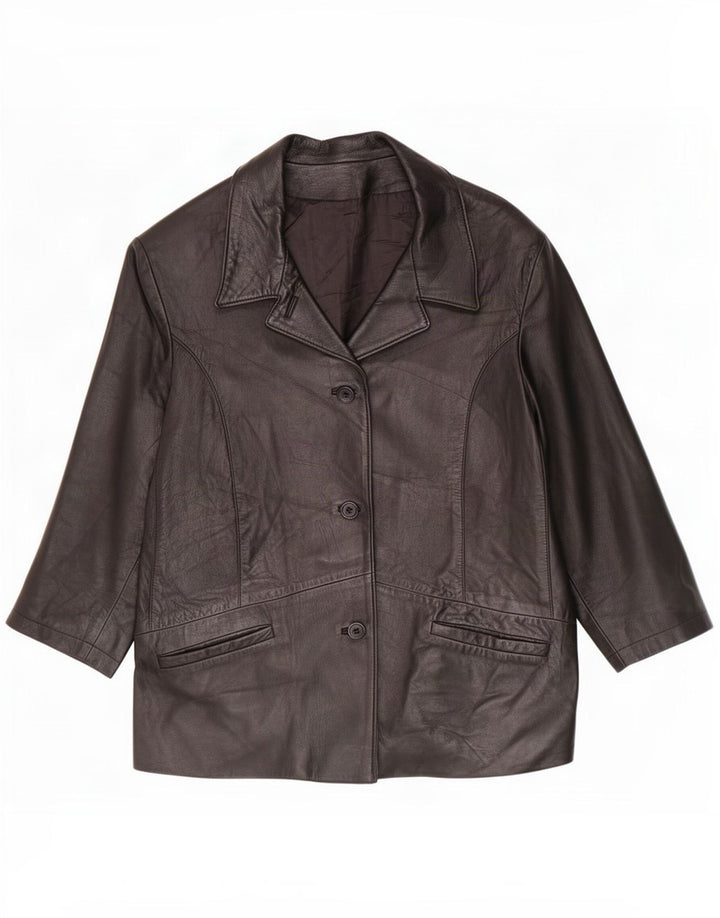 Vintage Damen 3/4 Ärmel Lederjacke IT 50 XL Schwarz