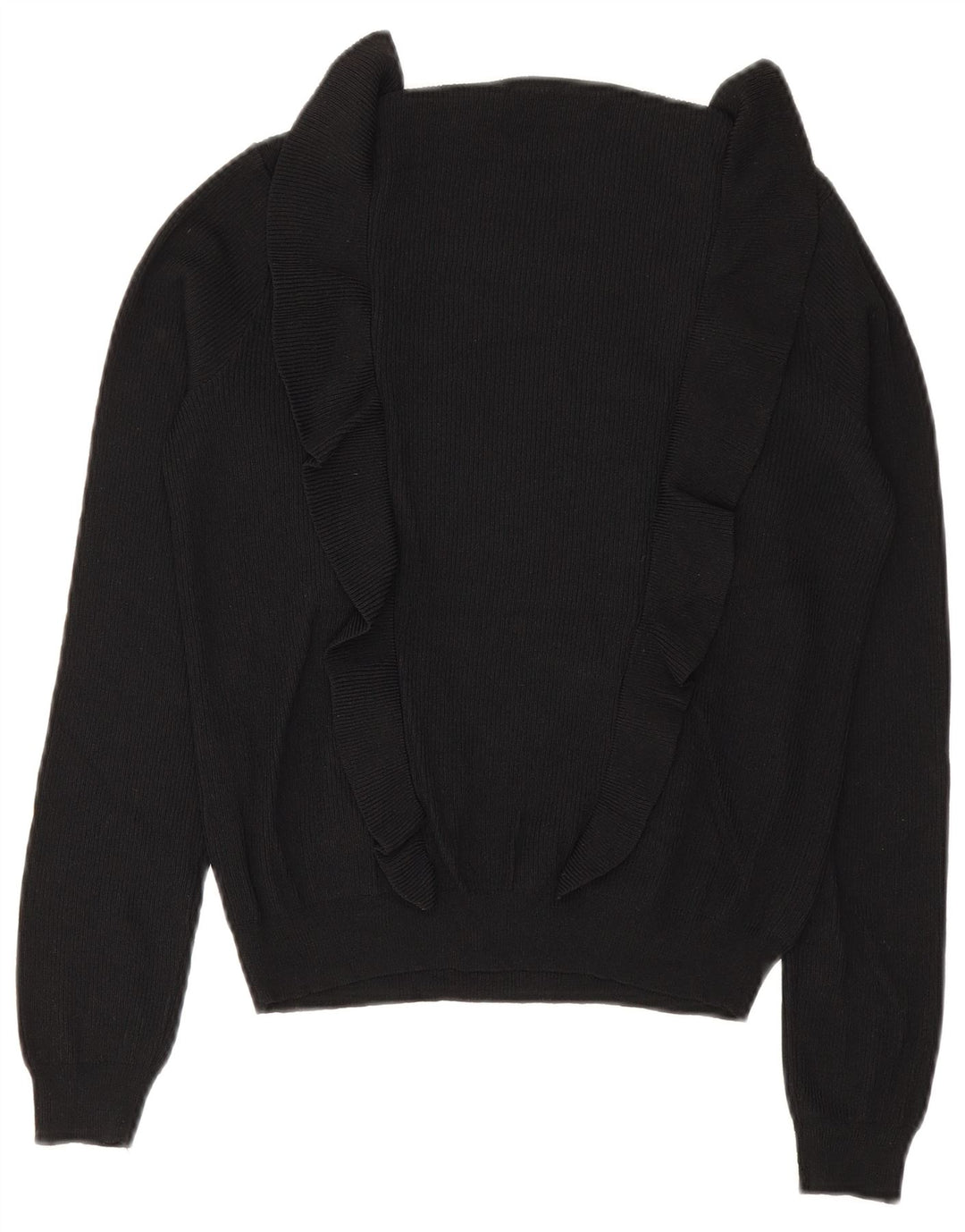 Zara Damen-Pullover mit Rüschen vorne und Rundhalsausschnitt, Gr. 12, mittelschwarz