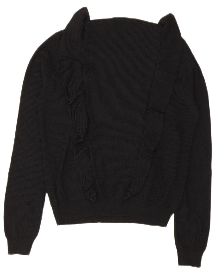 Zara Damen-Pullover mit Rüschen vorne und Rundhalsausschnitt, Gr. 12, mittelschwarz