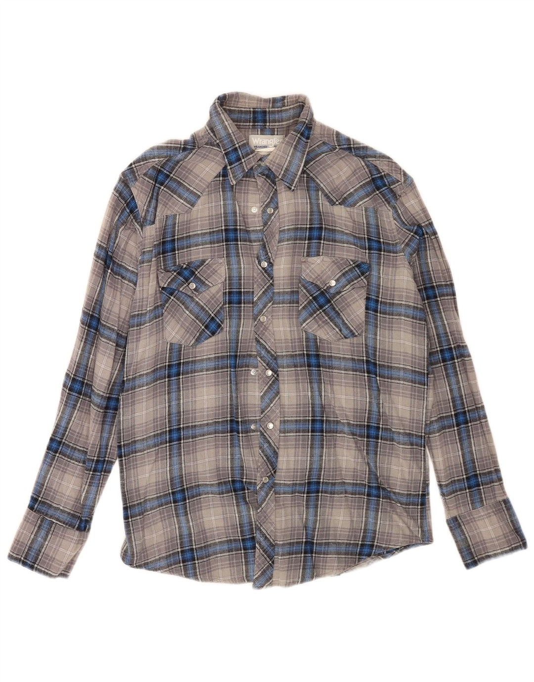Wrangler Herren-Flanellhemd, groß, grau kariert, Baumwolle