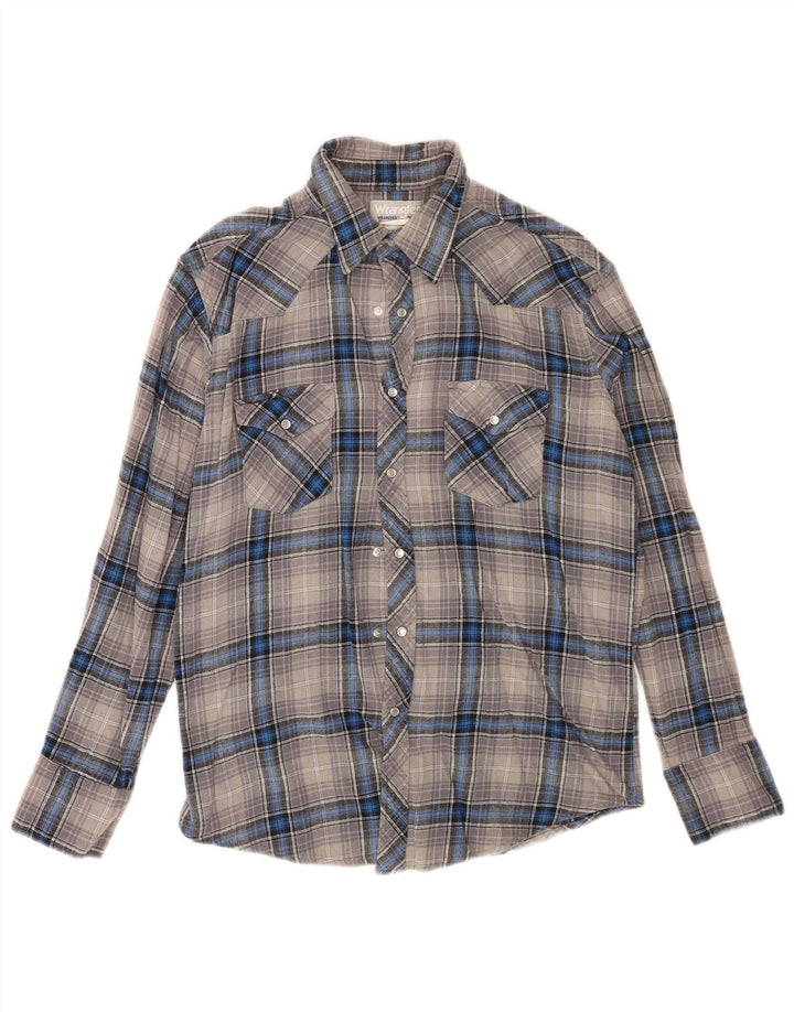 Wrangler Herren-Flanellhemd, groß, grau kariert, Baumwolle