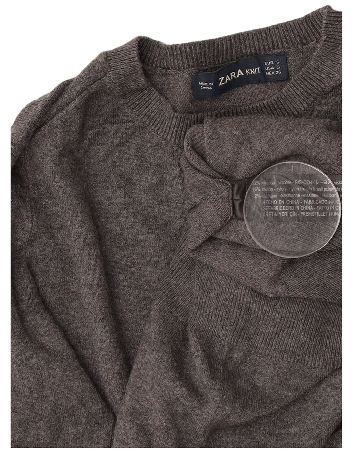 Zara Damen-Pullover mit Rundhalsausschnitt, Gr. 8, Größe S, graue Viskose