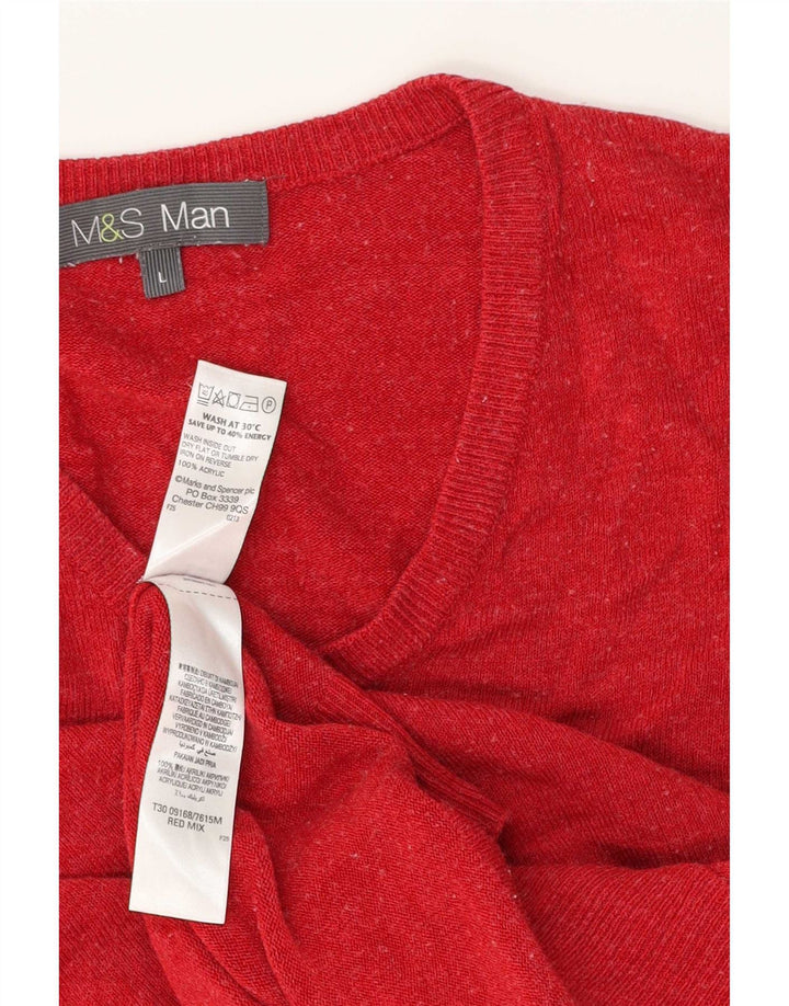 Marks & Spencer Herren-Pullover mit V-Ausschnitt, großes rotes Acryl