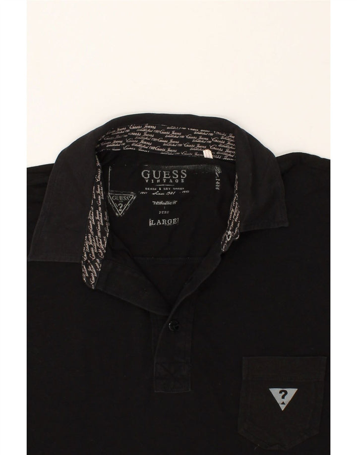 GUESS Herren Poloshirt mit Grafik, Größe L, Schwarz