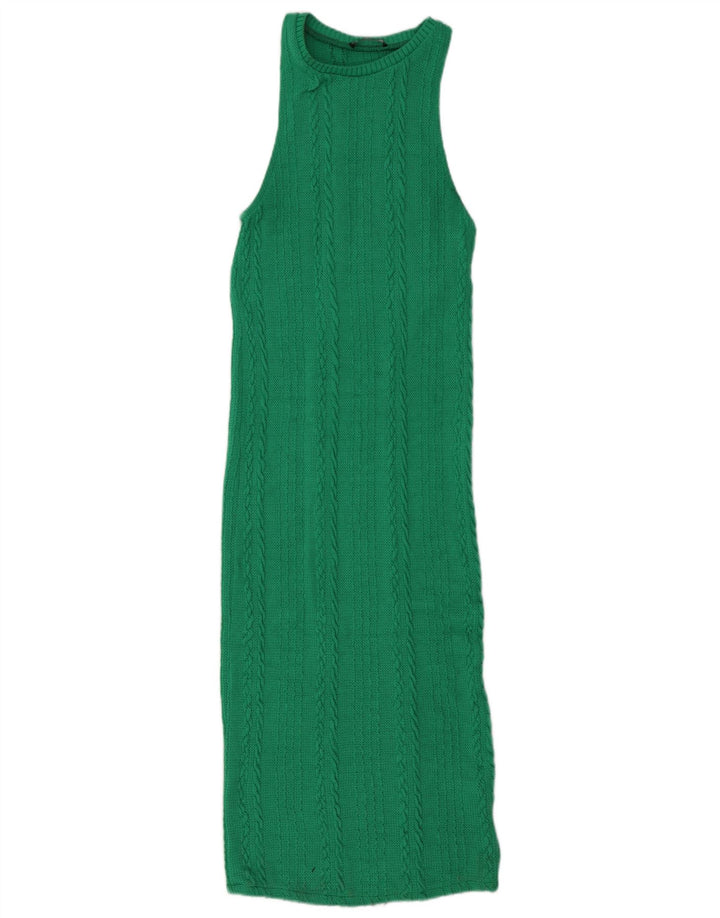Zara Damen Maxi-Ärmelloses, figurbetontes Kleid UK 12 Mittelgrünes Polyester