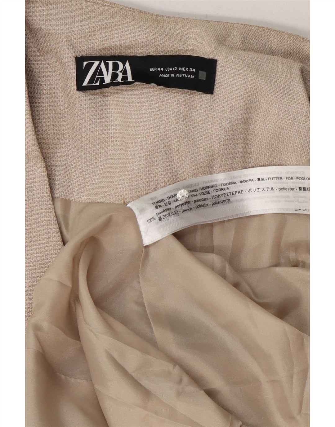 Zara Damen 1-Knopf-Blazerjacke EU 44 XL Beige Polyester