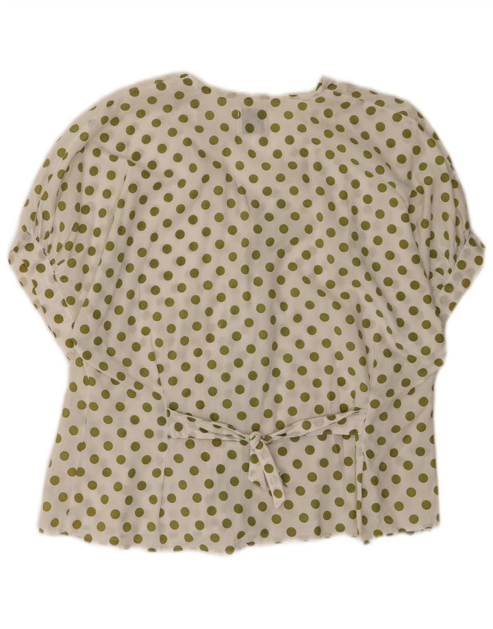 Benetton Damen Kurzarm-Hemdbluse IT 44 Mittelweiß gepunktet