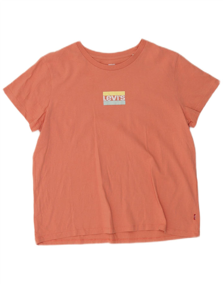 LEVI'S Damen Grafik-T-Shirt-Oberteil UK 16 Large Orange Baumwolle
