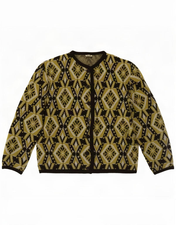 Vintage Damen Cardigan Pullover IT 46 Large Khaki Geometrisch