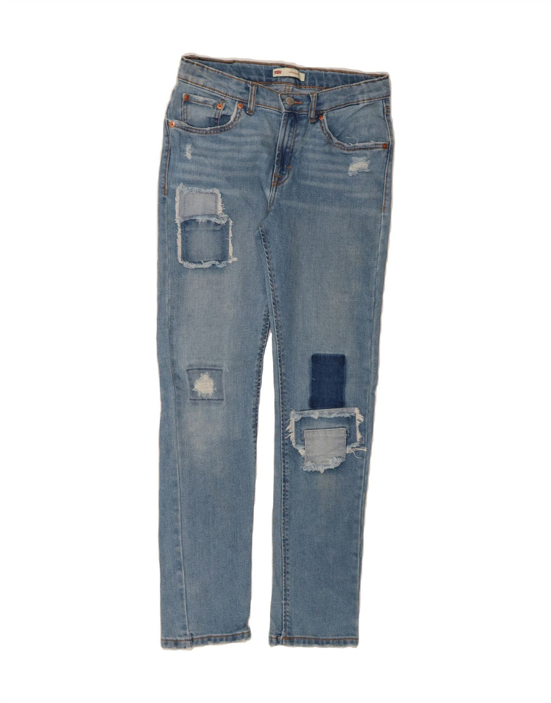 LEVI'S Girls Girlfriend Tapered Jeans 15-16 Years W28 L29 Blue Patchwork Vintage Levi's and Second-Hand Levi's from Messina Hembry 