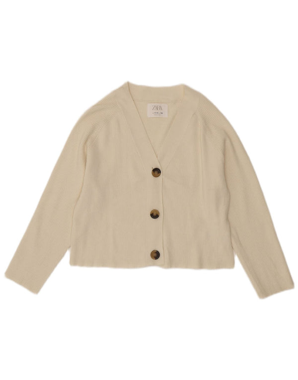 Zara Mädchen Crop Cardigan Pullover 11-12 Jahre Beige Viskose