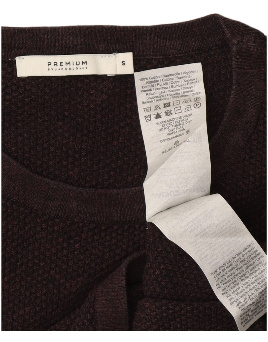 JACK & JONES Herren-Top, langärmelig, klein, Burgunderrot, Baumwolle