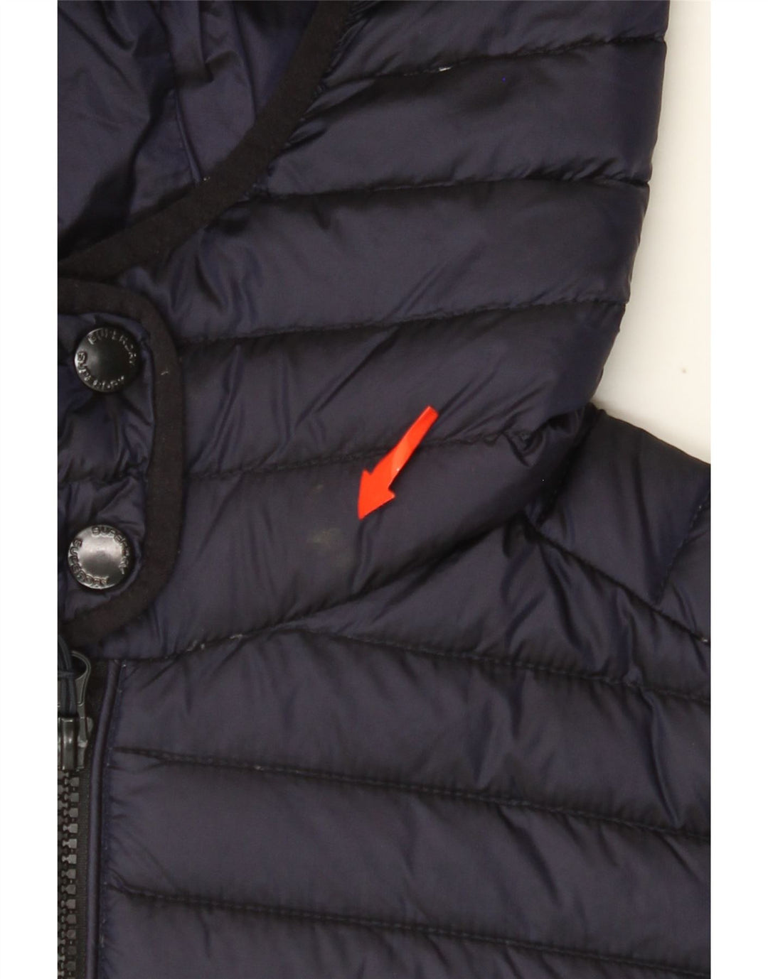 SUPERDRY Wattierte Damenjacke mit Kapuze, Größe S, Marineblau, Nylon