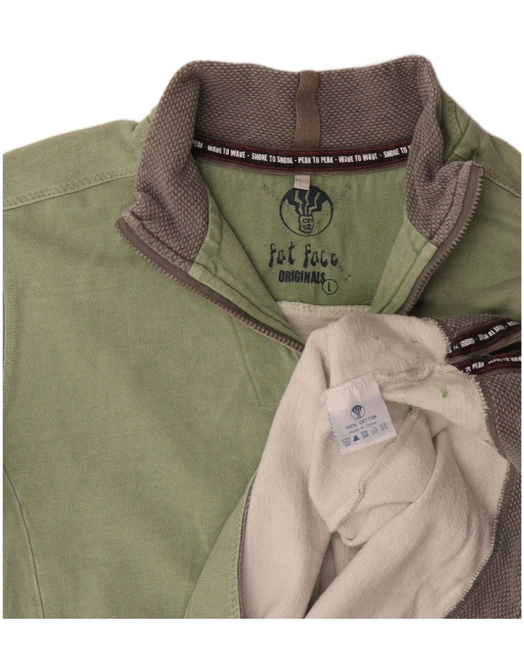 Fat Face Herren-Sweatshirt mit Reißverschluss am Hals, groß, Khaki, Baumwolle