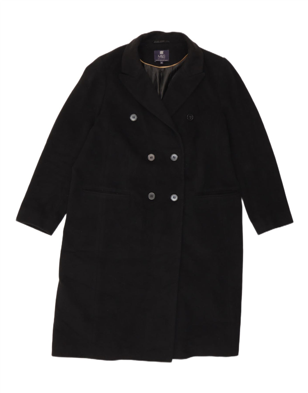 Marks & Spencer Damen Zweireihiger Mantel UK 20 2XL Schwarze Wolle