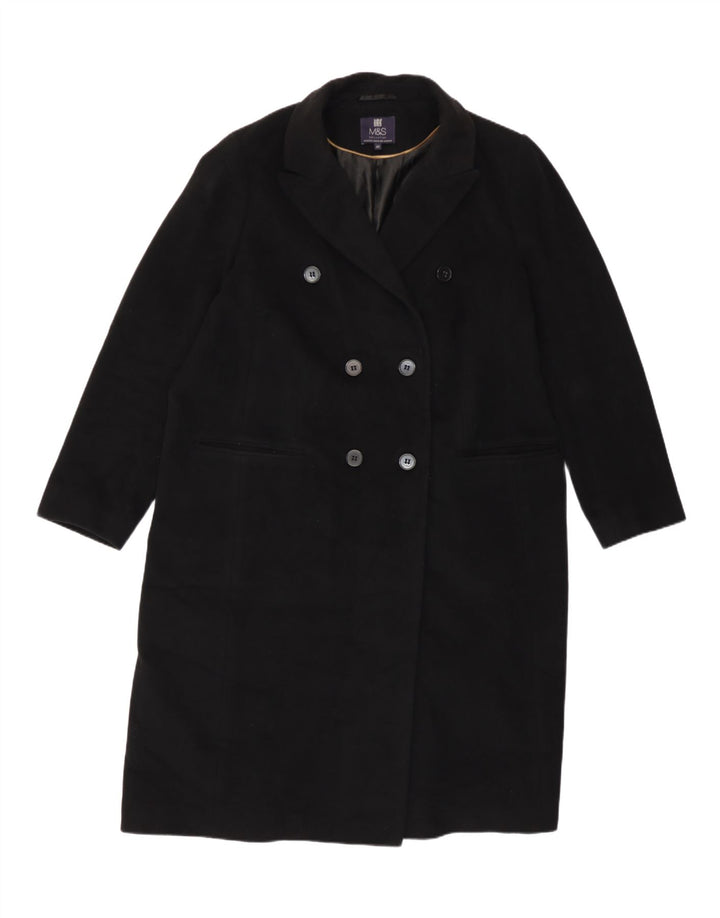 Marks & Spencer Damen Zweireihiger Mantel UK 20 2XL Schwarze Wolle
