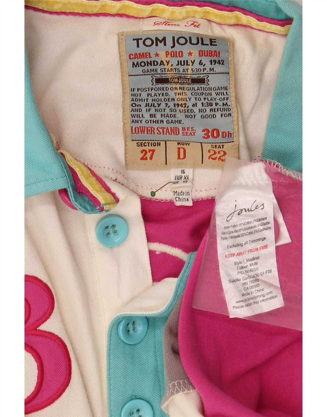 TOM JOULE Damen Dubai Graphic Rugby Poloshirt UK 16 Large Mehrfarbig