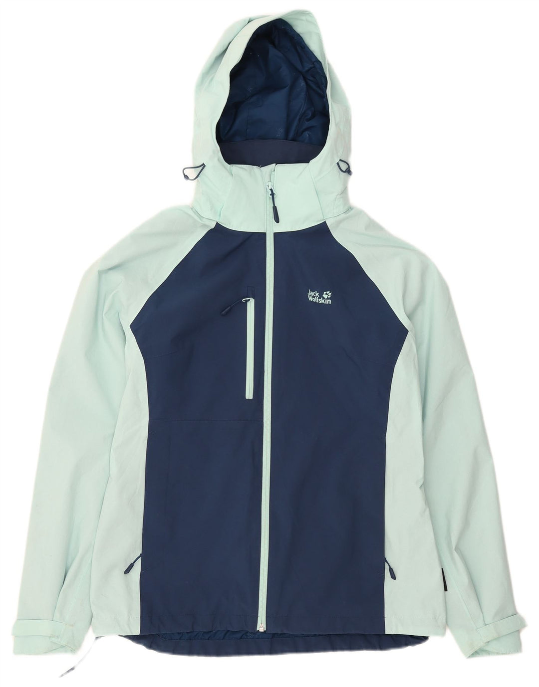Jack Wolfskin Damen Regenjacke mit Kapuze UK 10/12 Mittelblauer Farbblock
