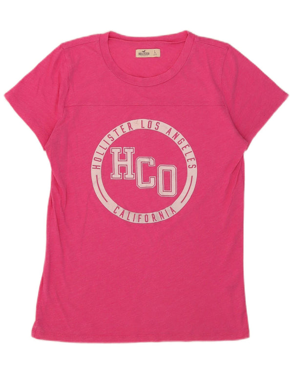 Hollister Womens Graphic T-Shirt Top UK 14 Large Rosa Baumwolle
