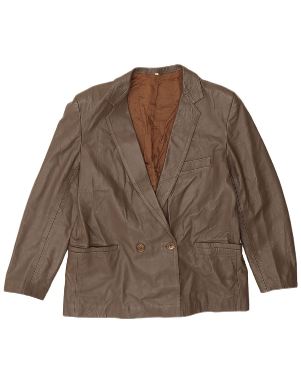 Vintage Damen Zweireihige Lederblazerjacke IT 50 XL Braun