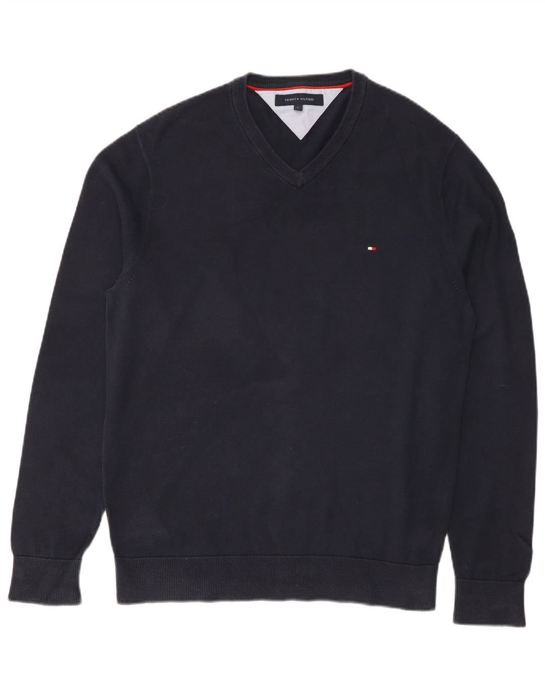Tommy Hilfiger Herren-Pullover mit normaler Passform und V-Ausschnitt, Größe L, Marineblau