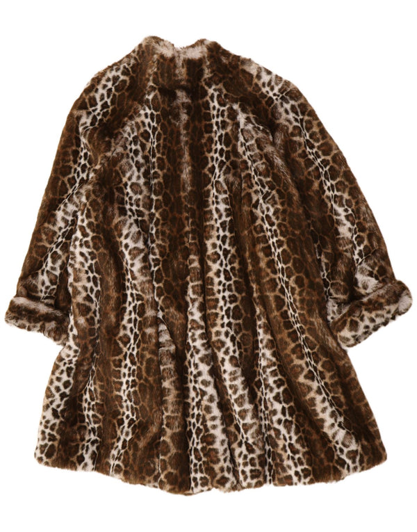Vintage Damen Kunstfell Mantel UK 18 XL Braun Animal Print Leopard