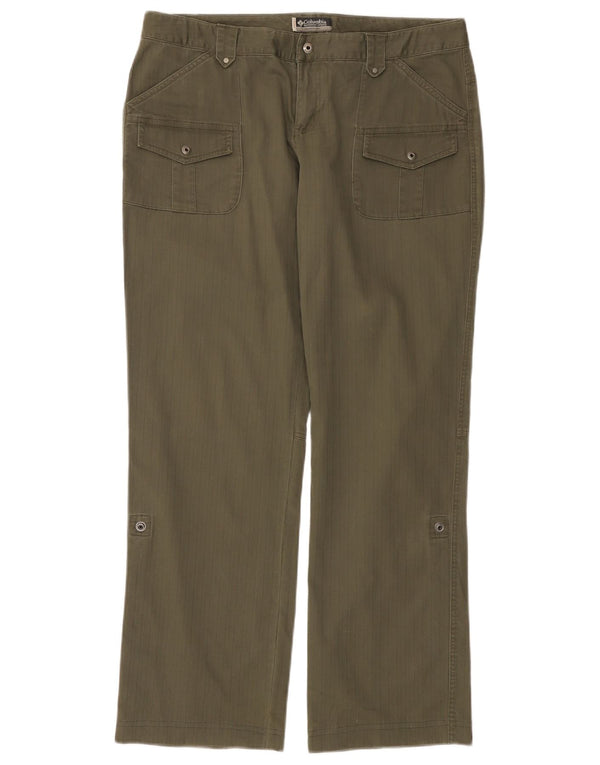 COLUMBIA Damen gerade Freizeithose US 12 Large W34 L31 Khaki gestreift