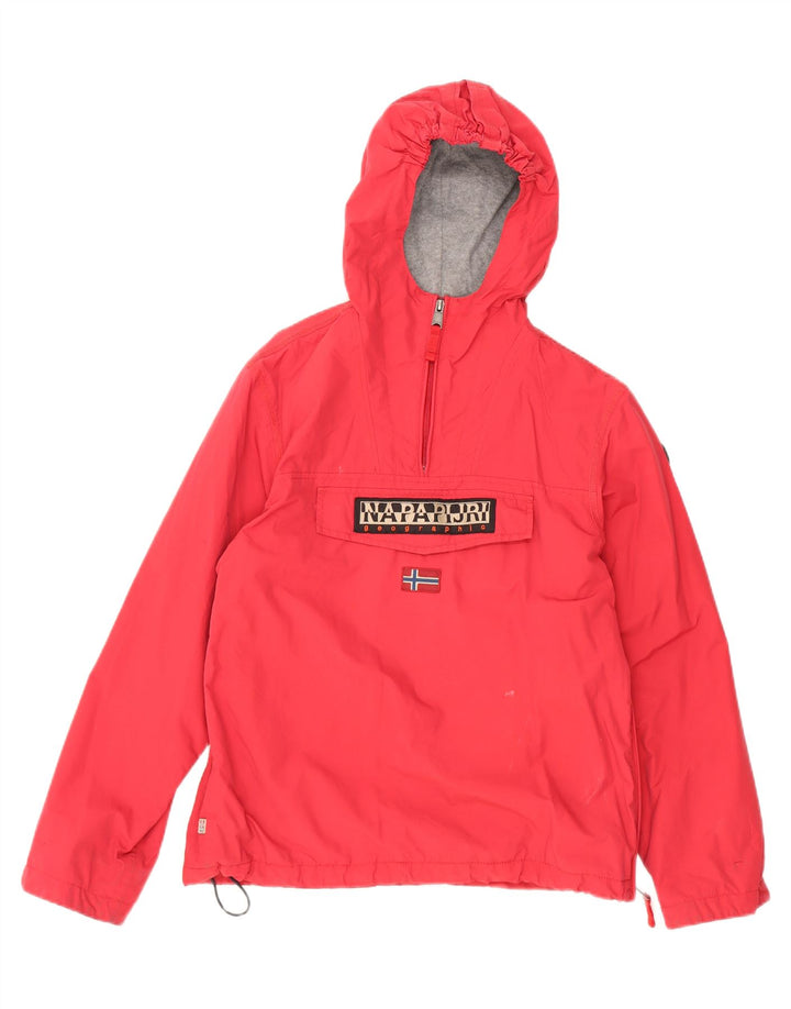 NAPAPIJRI Boys Graphic Hooded Anorak Jacket 13-14 Years Red Polyamide Vintage Napapijri and Second-Hand Napapijri from Messina Hembry 
