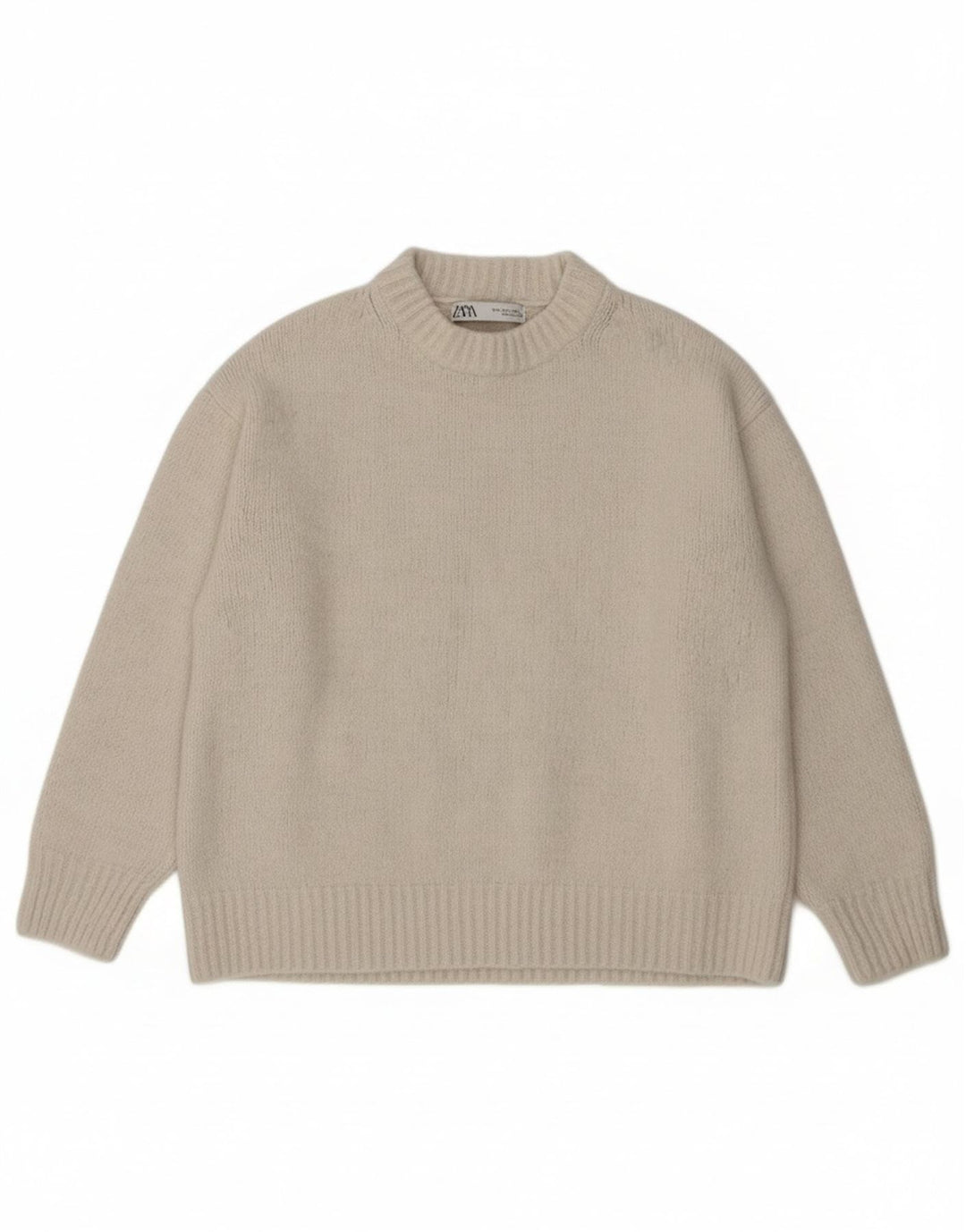 Zara Damen-Pullover mit 3/4-Ärmeln, übergroßer Rundhalsausschnitt, Gr. 10, Größe S, Weiß