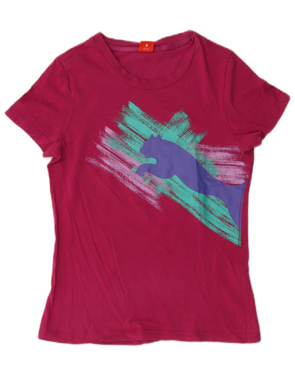 Puma Damen Grafik T-Shirt Top UK 12 Mittelrosa Baumwolle