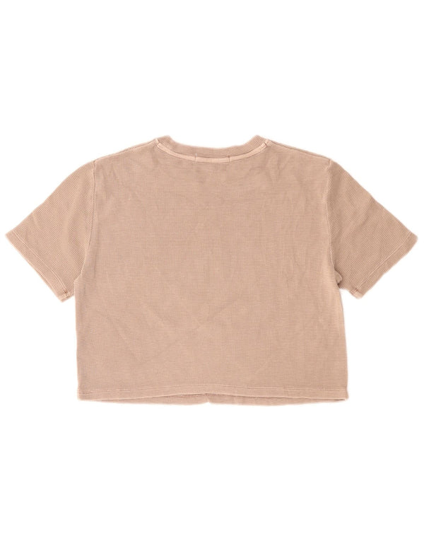 CALVIN KLEIN JEANS Damen Crop T-Shirt Top UK 10 Small Beige Baumwolle