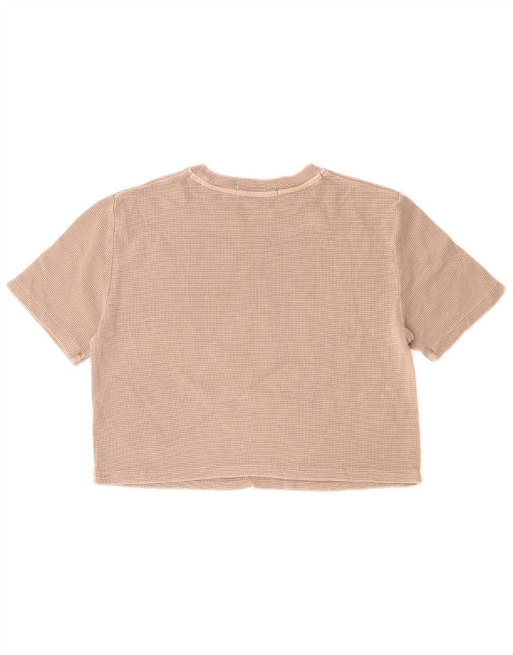 CALVIN KLEIN JEANS Damen Crop T-Shirt Top UK 10 Small Beige Baumwolle