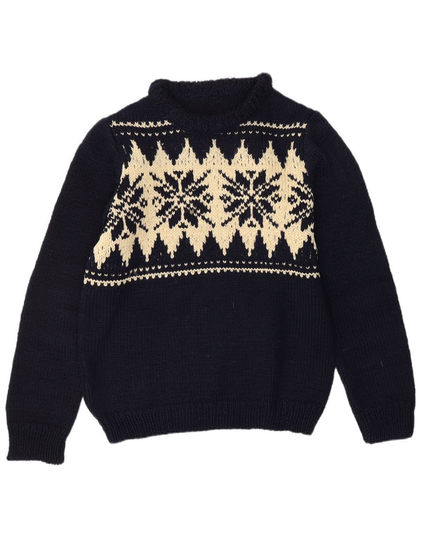 VINTAGE Damen-Pullover mit Rundhalsausschnitt, Gr. 16, groß, Marineblau, Fair Isle