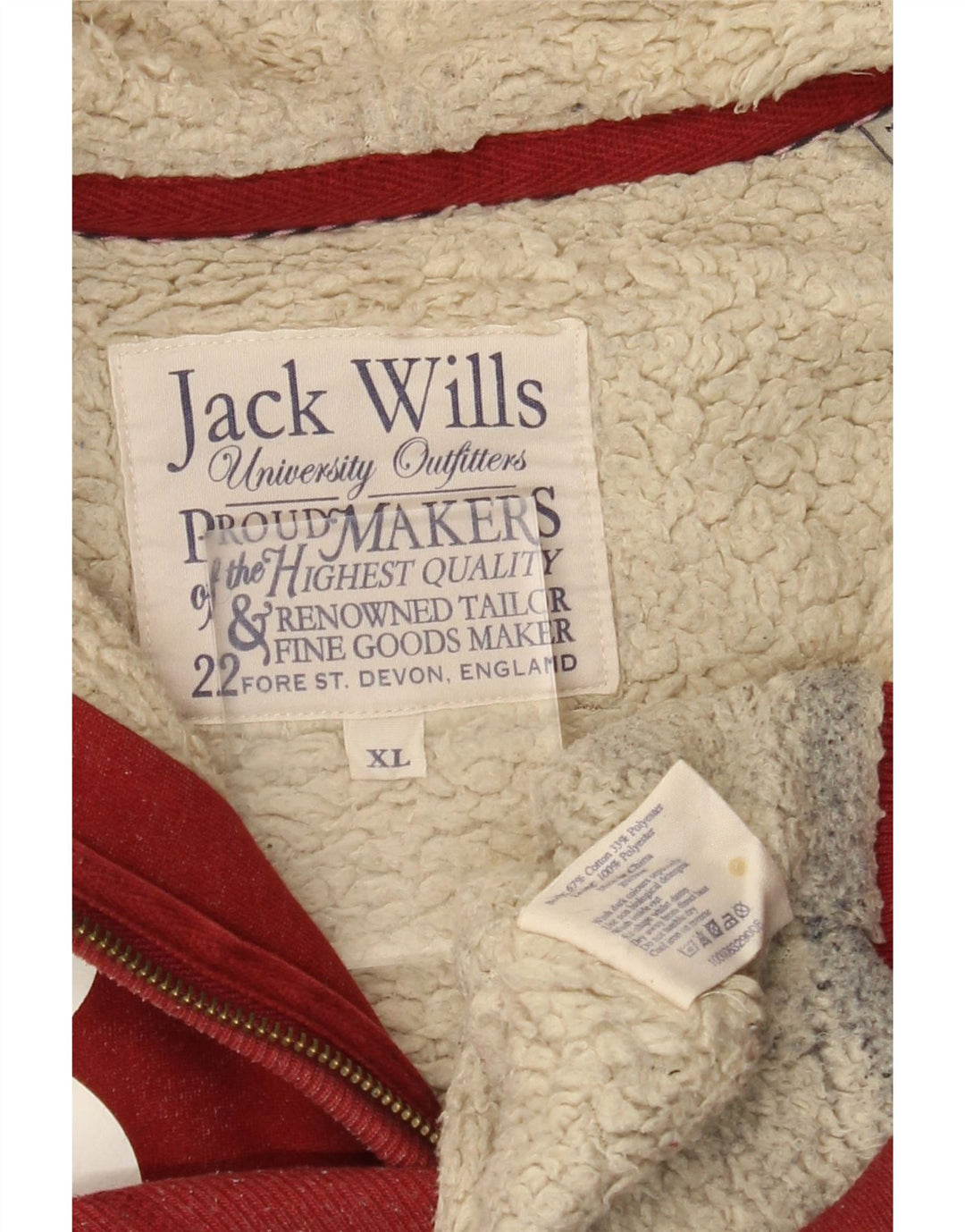 JACK WILLS Herren-Kapuzenpullover mit grafischem Reißverschluss, XL, rote Baumwolle