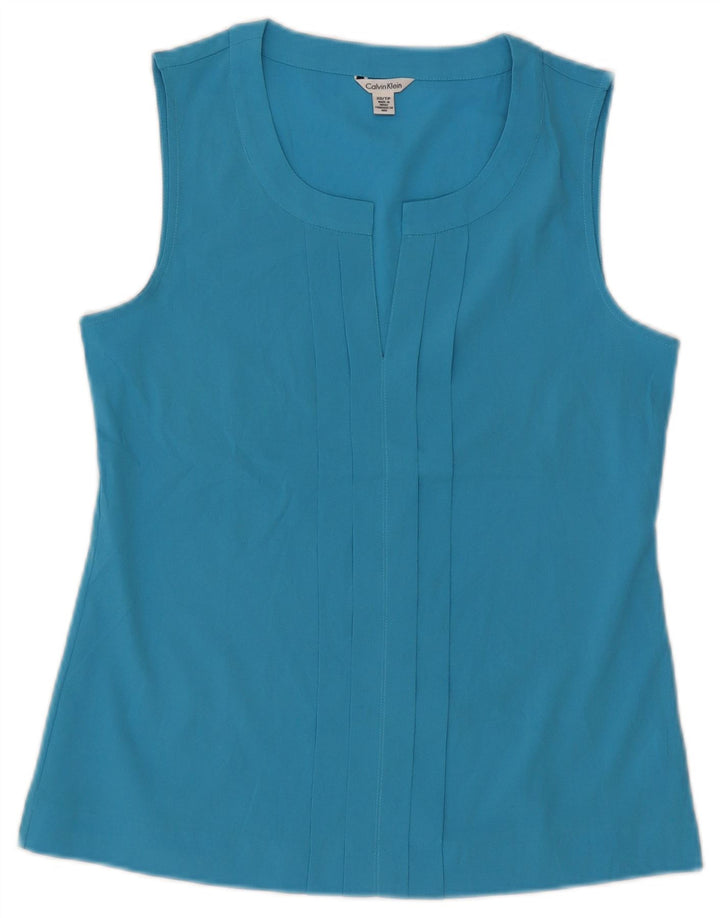Calvin Klein Damen ärmelloses Blusenoberteil UK 6 XS Blau Polyester