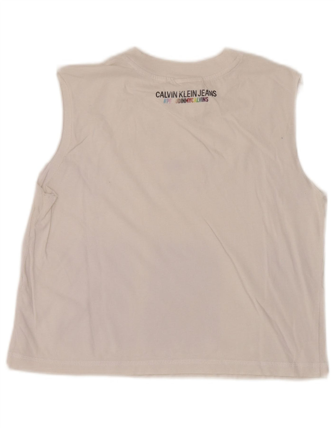 Calvin Klein Damen Crop Graphic Vest Top UK 12 Mittelweiß