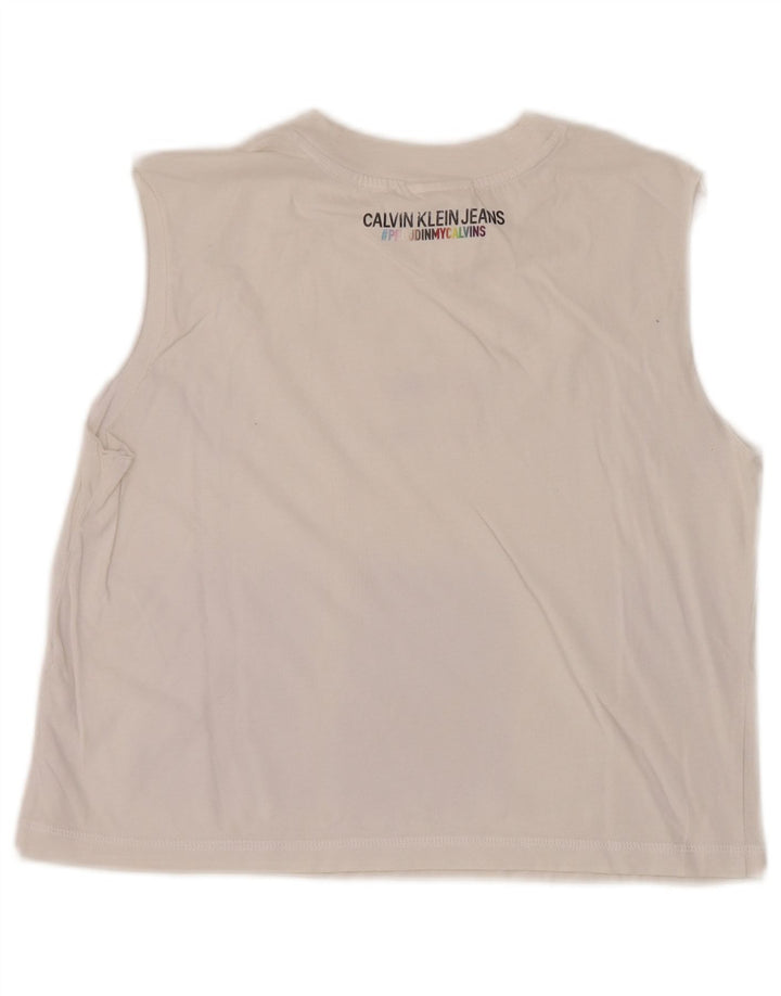 Calvin Klein Damen Crop Graphic Vest Top UK 12 Mittelweiß