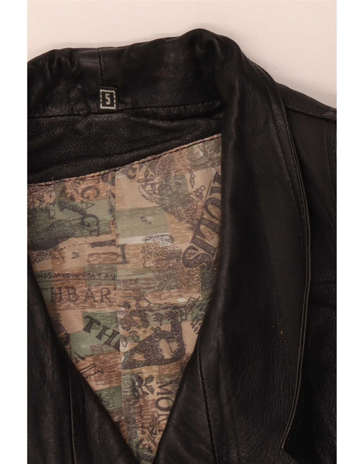 Vintage Damen Übergroßer Ledermantel UK 10 Small Schwarz