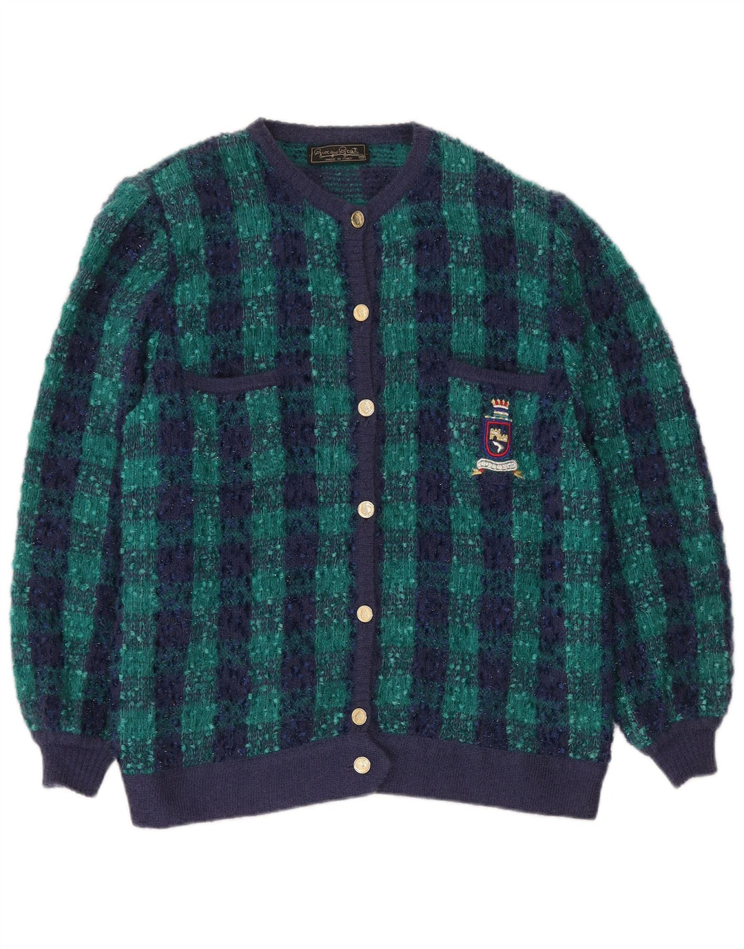 Giorgio Grati Damen-Strickjacke in Übergröße, Größe 48, XL, Marineblau kariert