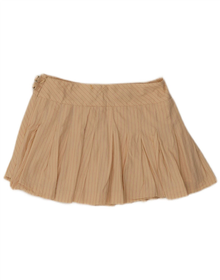 Zara Damen Mini-Wickelrock Medium W28 Beige Nadelstreifen-Baumwolle