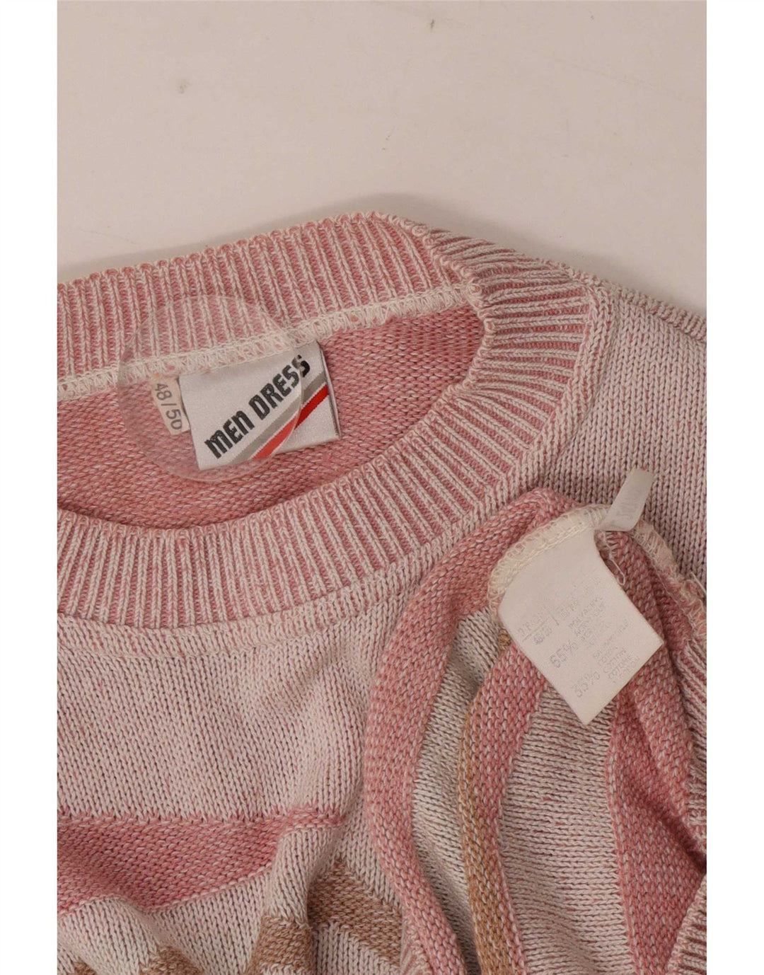Vintage Herren Pullover mit Rundhalsausschnitt IT 48/50 Mittelrosa Geometrisch