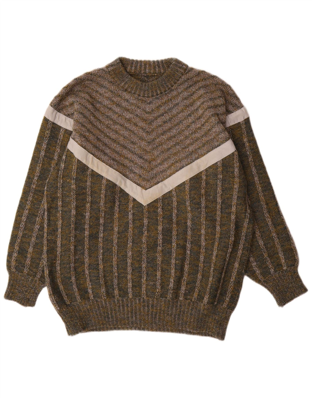 Vintage Herren Pullover mit Rundhalsausschnitt, Mittelgrün gestreift