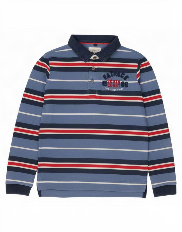 Langarm-Rugby-Poloshirt für Jungen von Fat Face, 12–13 Jahre, blau gestreift, Baumwolle