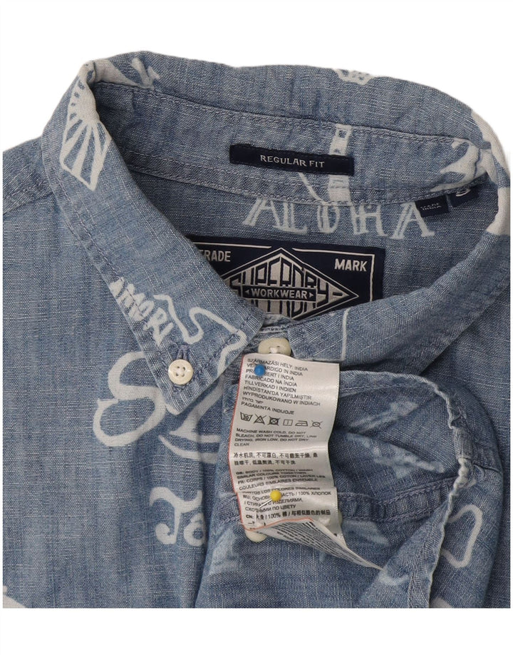 Superdry Herren-Kurzarmhemd mit normaler Passform, Grafik, Größe S, Blau, Baumwolle
