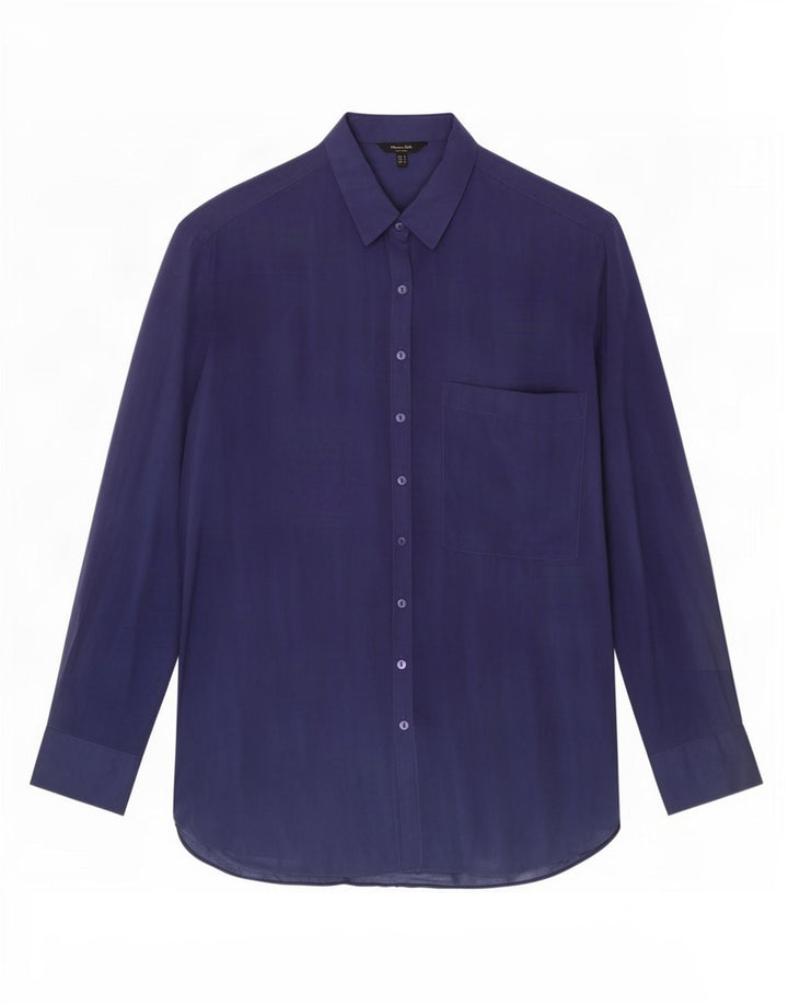 Massimo Dutti Damen Longline-Oversize-Hemd UK 10 Small Marineblaues Lyocell