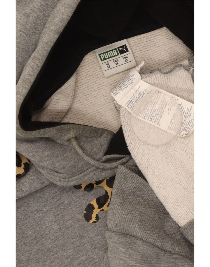PUMA Damen Übergroßer grafischer Kapuzenpullover UK 6 XS Grauer Tierdruck