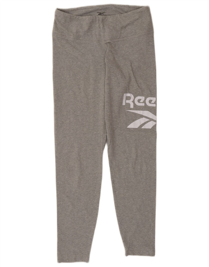 Reebok Womens Graphic Leggings UK 12/14 Mittelgraue Baumwolle